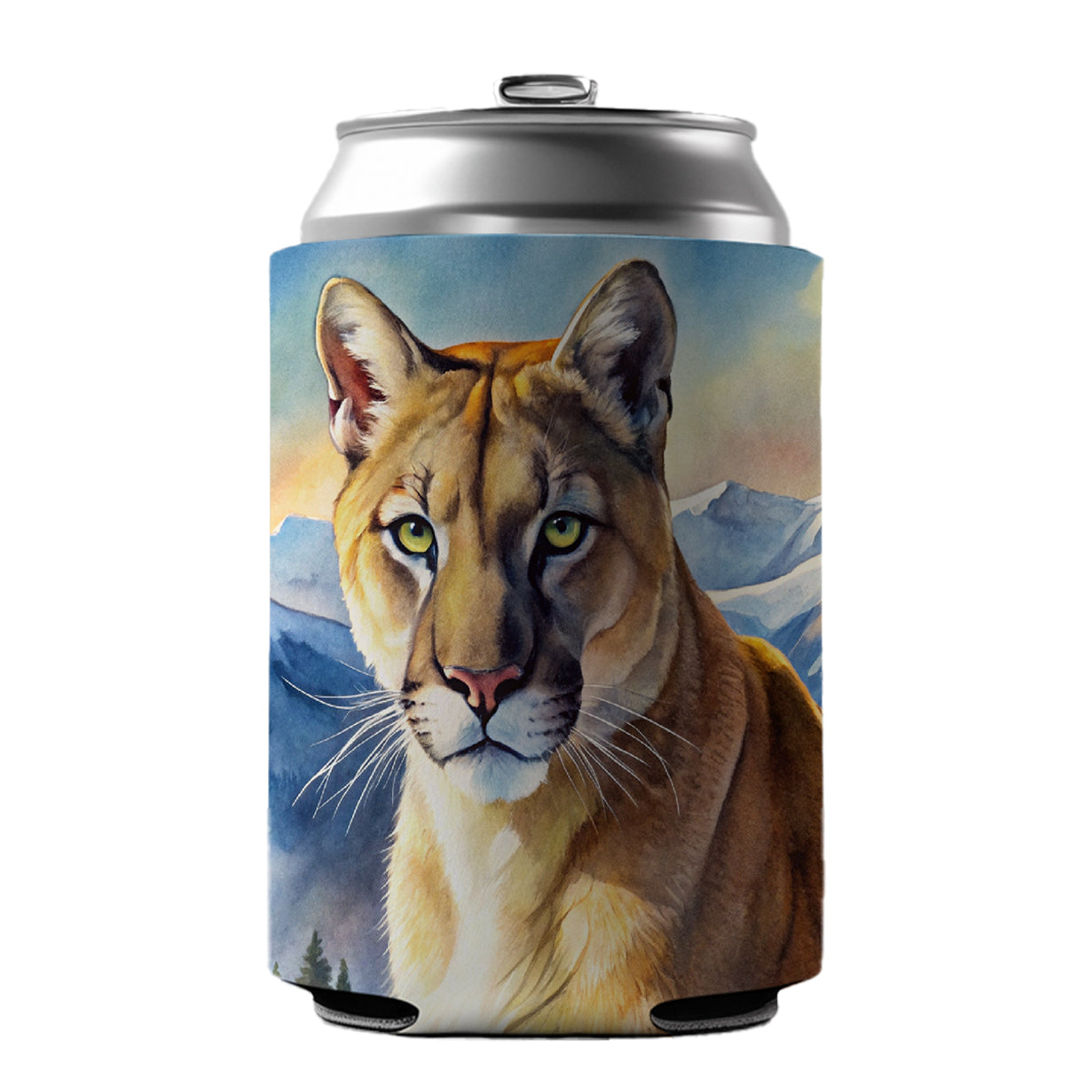 Mountain Lion Cougar Watercolor Can Cooler Beer Soda Drink Insulated Holder Sleeve Hugger