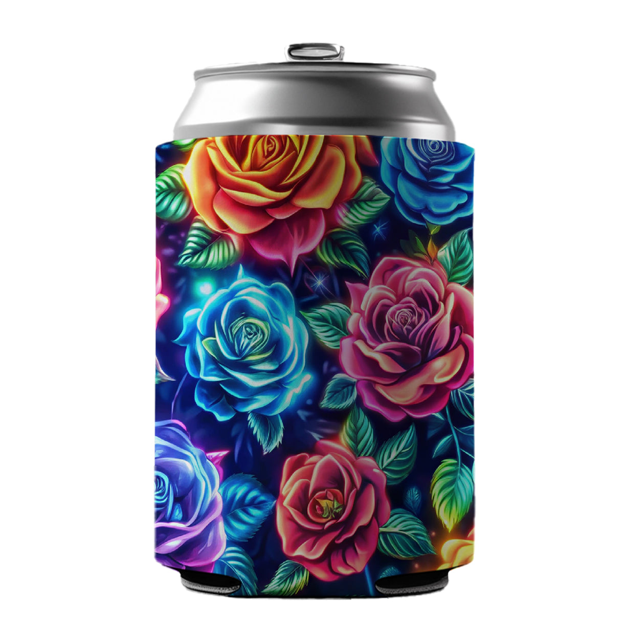 Neon Colorful Rose Floral Pattern Can Cooler Beer Soda Drink Insulated Holder Sleeve Hugger