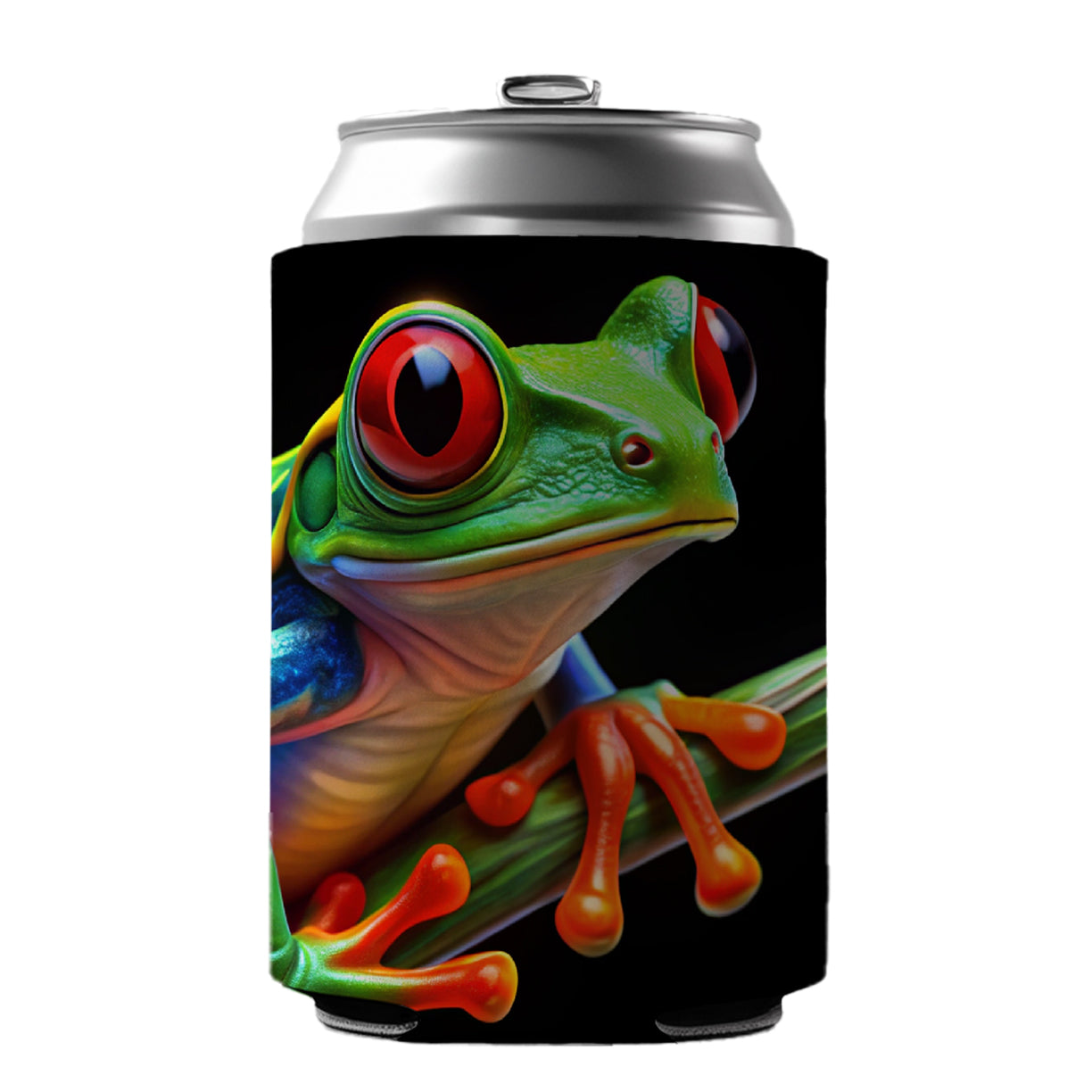 Neon Red-Eyed Tree Frog Can Cooler Beer Soda Drink Insulated Holder Sleeve Hugger