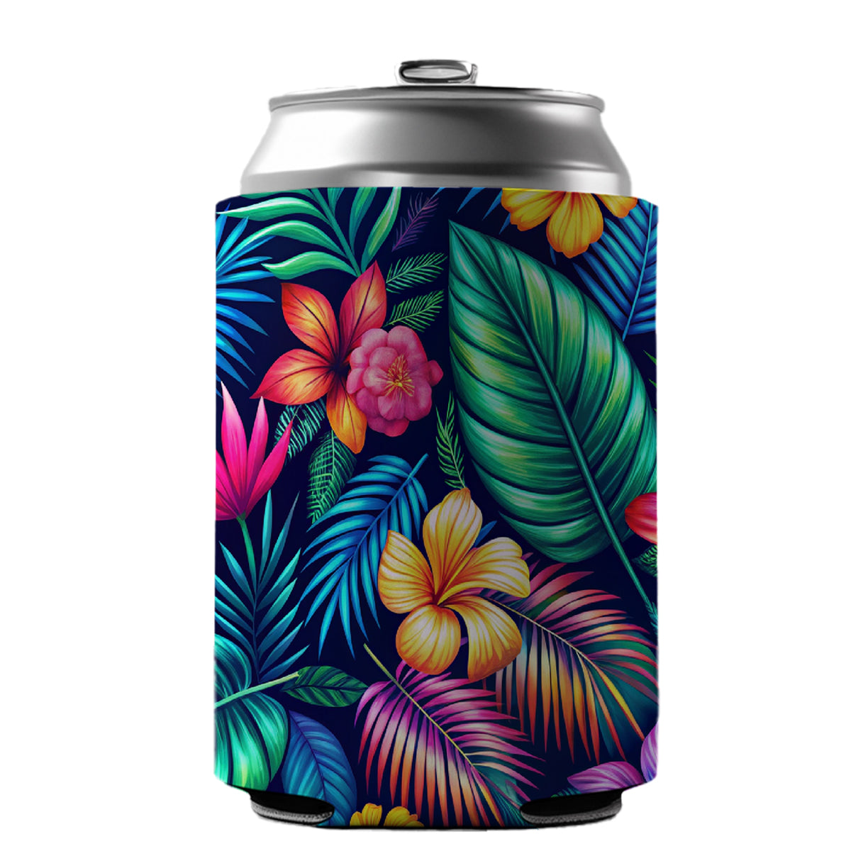 Neon Tropical Floral Pattern Can Cooler Beer Soda Drink Insulated Holder Sleeve Hugger