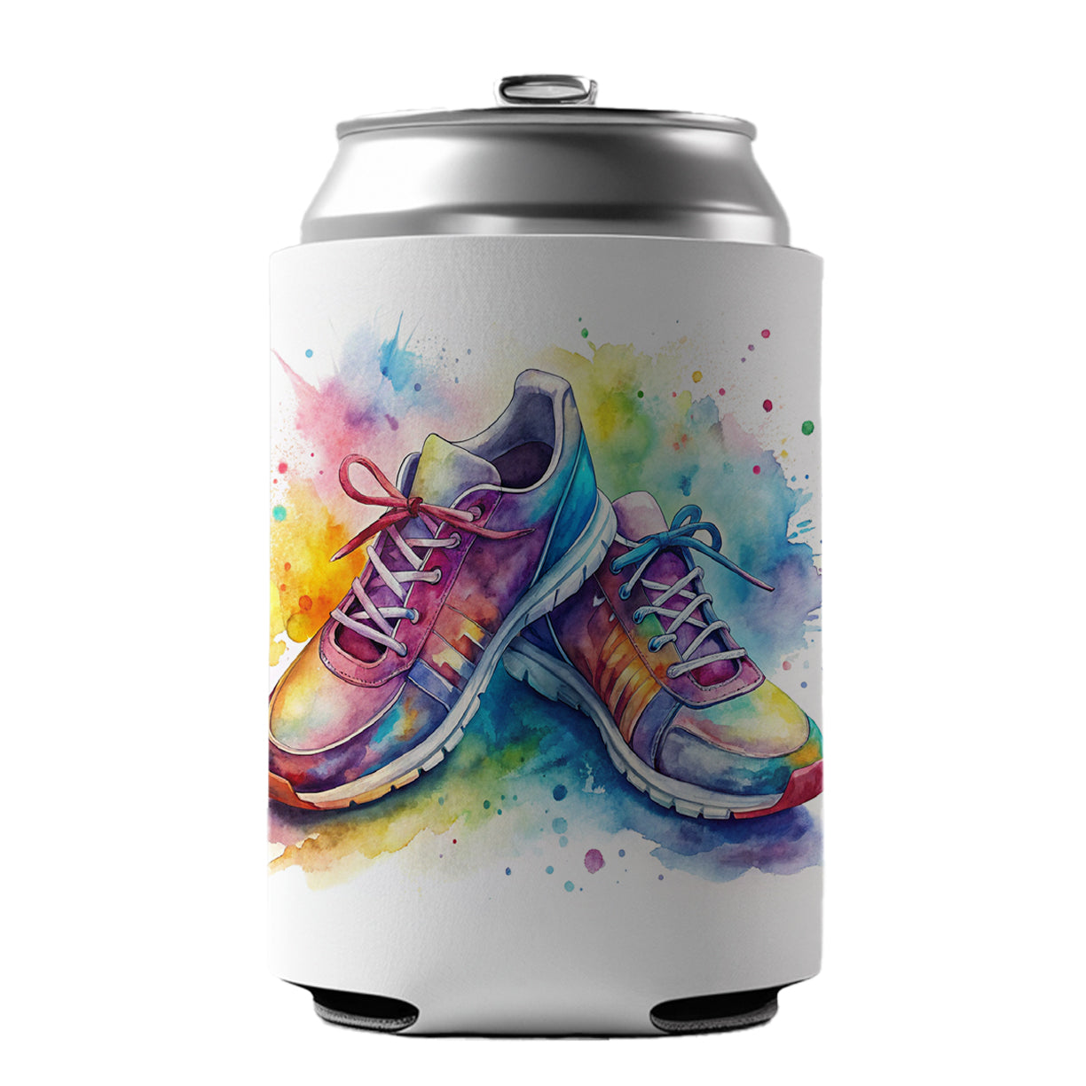 Pair Of Running Shoes Watercolor Can Cooler Beer Soda Drink Insulated Holder Sleeve Hugger