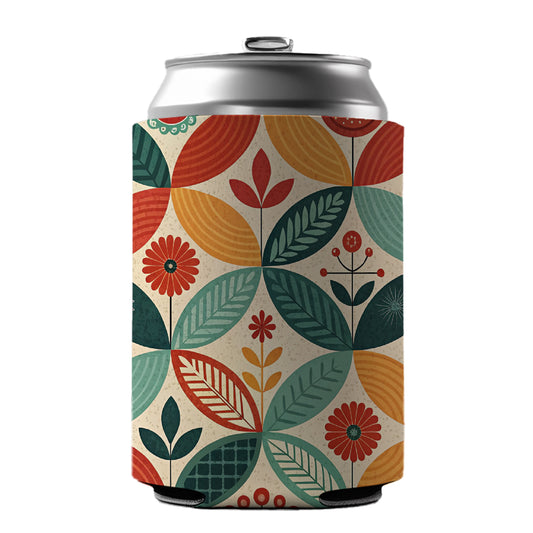 Retro Mid-Century Leaf Pattern Can Cooler Beer Soda Drink Insulated Holder Sleeve Hugger