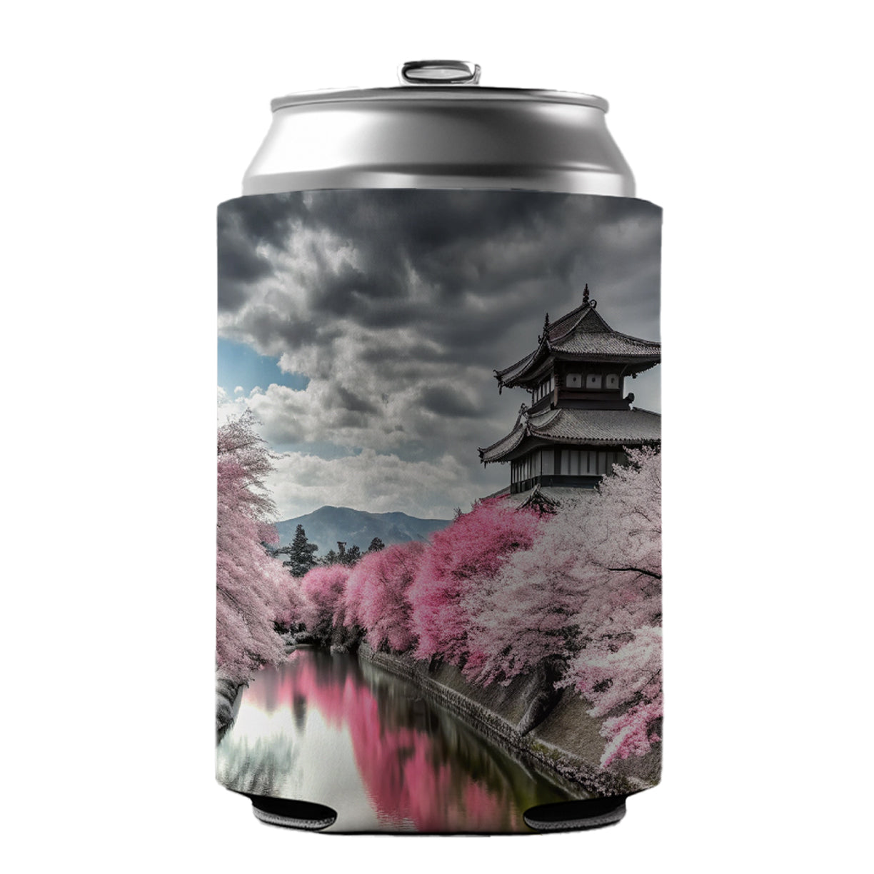 Sakura Trees Along River Japanese Scene Can Cooler Beer Soda Drink Insulated Holder Sleeve Hugger