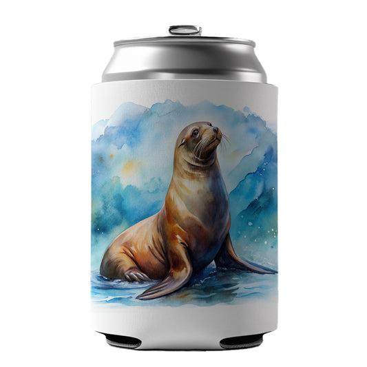 Sea Lion Watercolor Can Cooler Beer Soda Drink Insulated Holder Sleeve Hugger