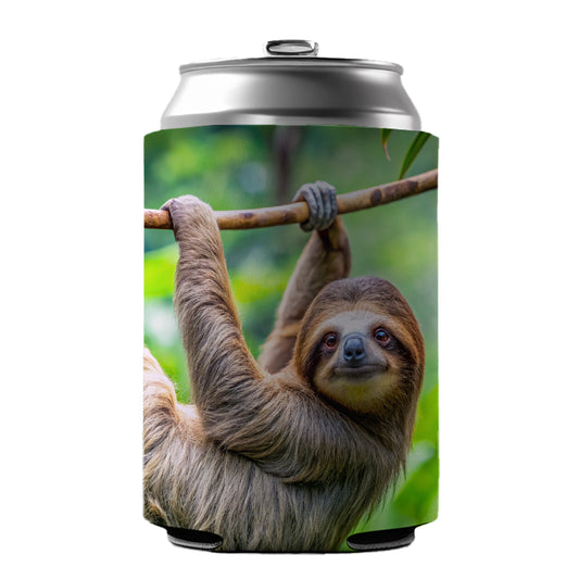 Sloth Hanging From Branch Can Cooler Beer Soda Drink Insulated Holder Sleeve Hugger