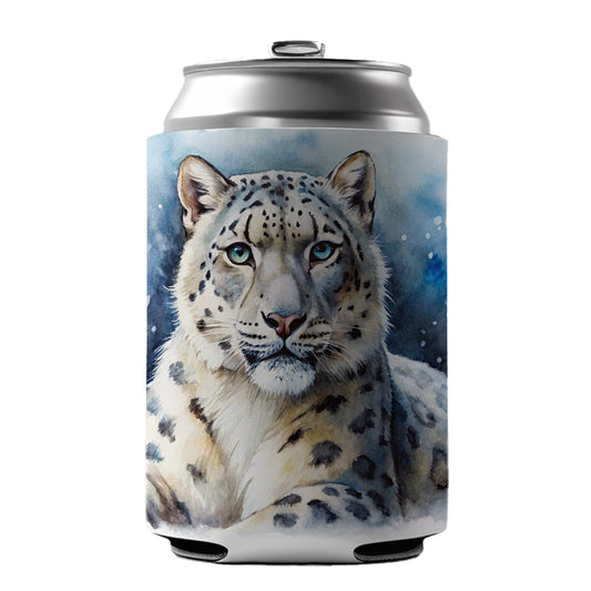 Snow Leopard Watercolor Can Cooler Beer Soda Drink Insulated Holder Sleeve Hugger