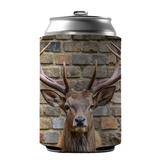 Stag's Head Mounted To Wall Can Cooler Beer Soda Drink Insulated Holder Sleeve Hugger