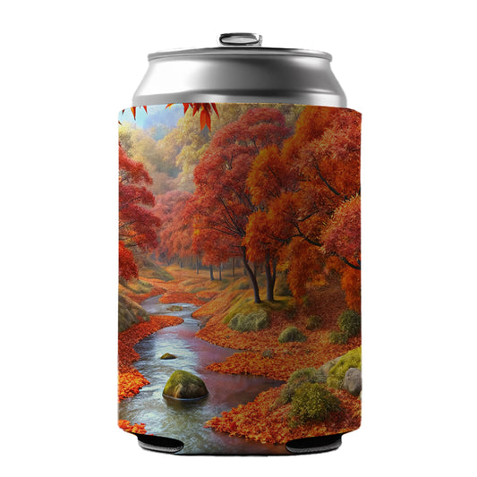 Stream and Trees in Fall Autumn Can Cooler Beer Soda Drink Insulated Holder Sleeve Hugger