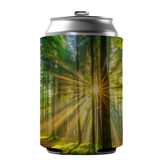 Sunlight Streaming Through Forest Trees Can Cooler Beer Soda Drink Insulated Holder Sleeve Hugger