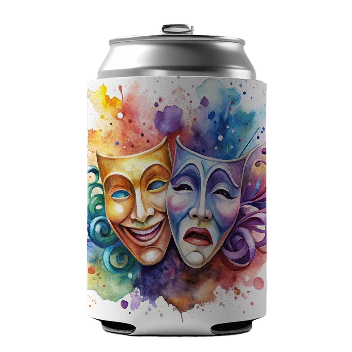 Theater Drama Masks Watercolor Can Cooler Beer Soda Drink Insulated Holder Sleeve Hugger