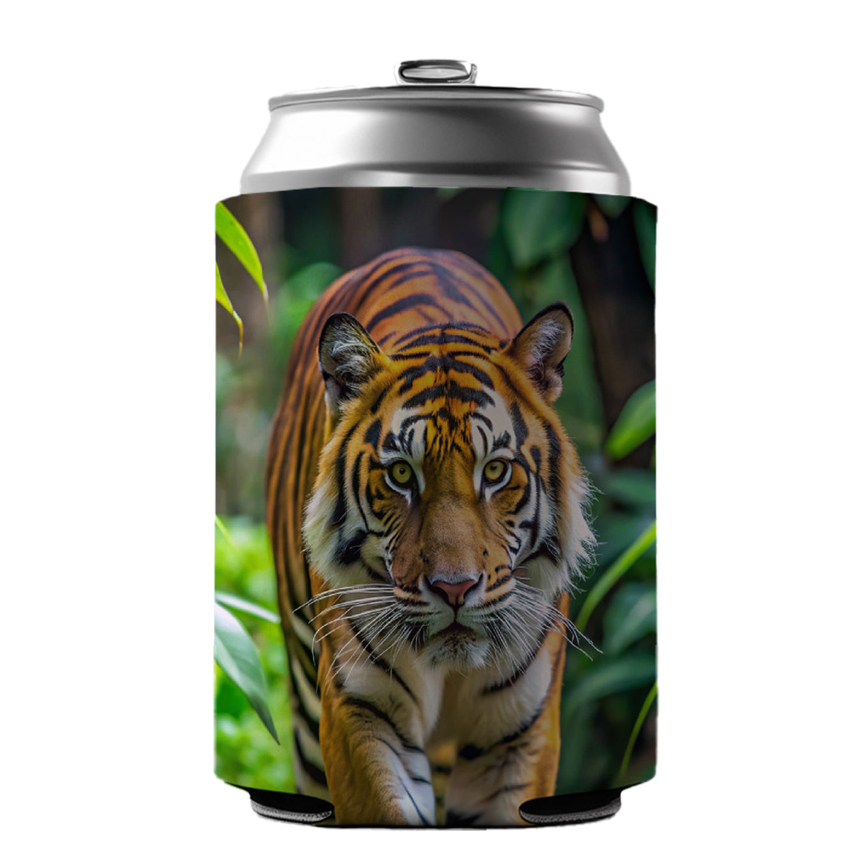 Tiger Stalking Prey In The Jungle Can Cooler Beer Soda Drink Insulated Holder Sleeve Hugger