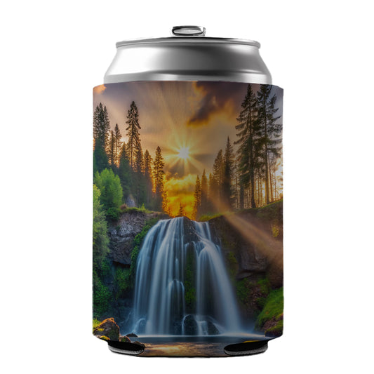 Waterfall In The Forest At Sunset Can Cooler Beer Soda Drink Insulated Holder Sleeve Hugger