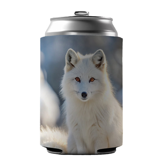White Arctic Fox In The Snow Can Cooler Beer Soda Drink Insulated Holder Sleeve Hugger