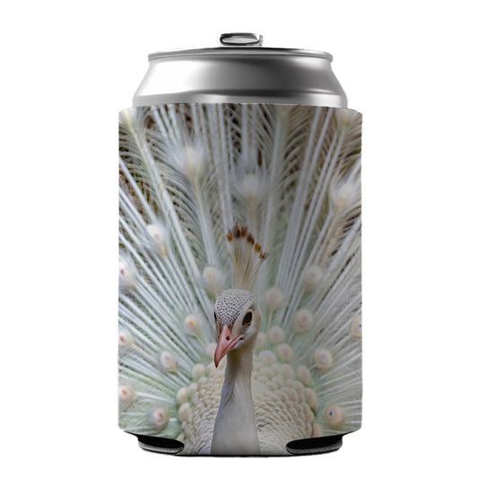White Peacock Can Cooler Beer Soda Drink Insulated Holder Sleeve Hugger