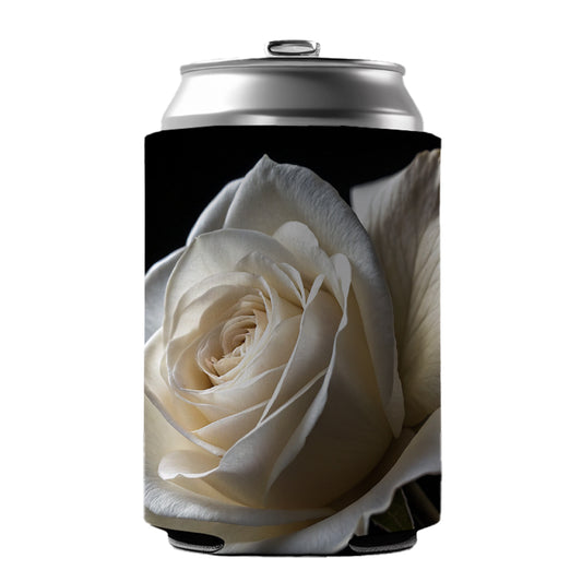 White Rose Can Cooler Beer Soda Drink Insulated Holder Sleeve Hugger