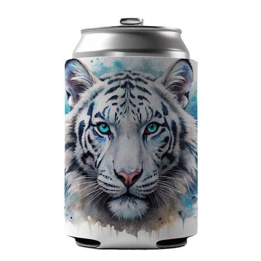 White Tiger Face Watercolor Can Cooler Beer Soda Drink Insulated Holder Sleeve Hugger