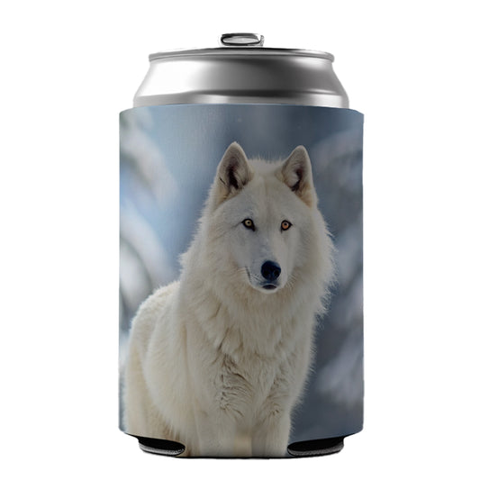 White Wolf In The Snow Can Cooler Beer Soda Drink Insulated Holder Sleeve Hugger