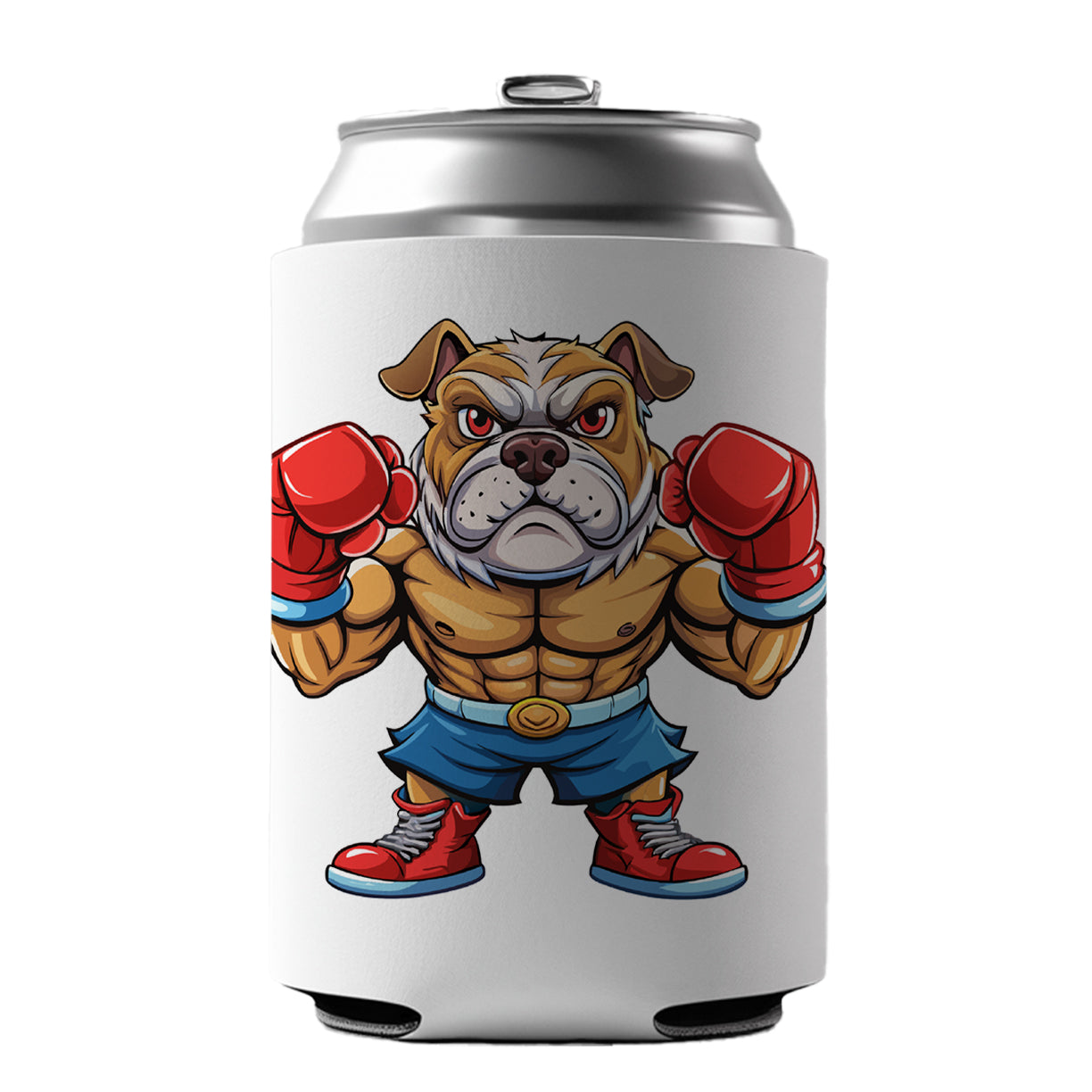Fighting Bulldog Mascot With Boxing Gloves Can Cooler Beer Soda Drink Insulated Holder Sleeve Hugger