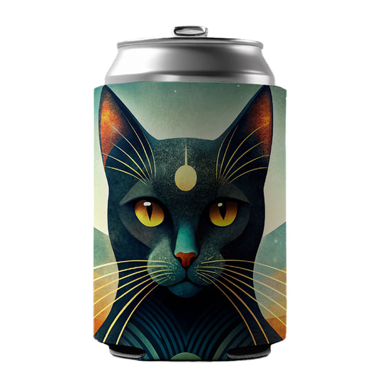 Black Cat Abstract Stylized Art Can Cooler Beer Soda Drink Insulated Holder Sleeve Hugger