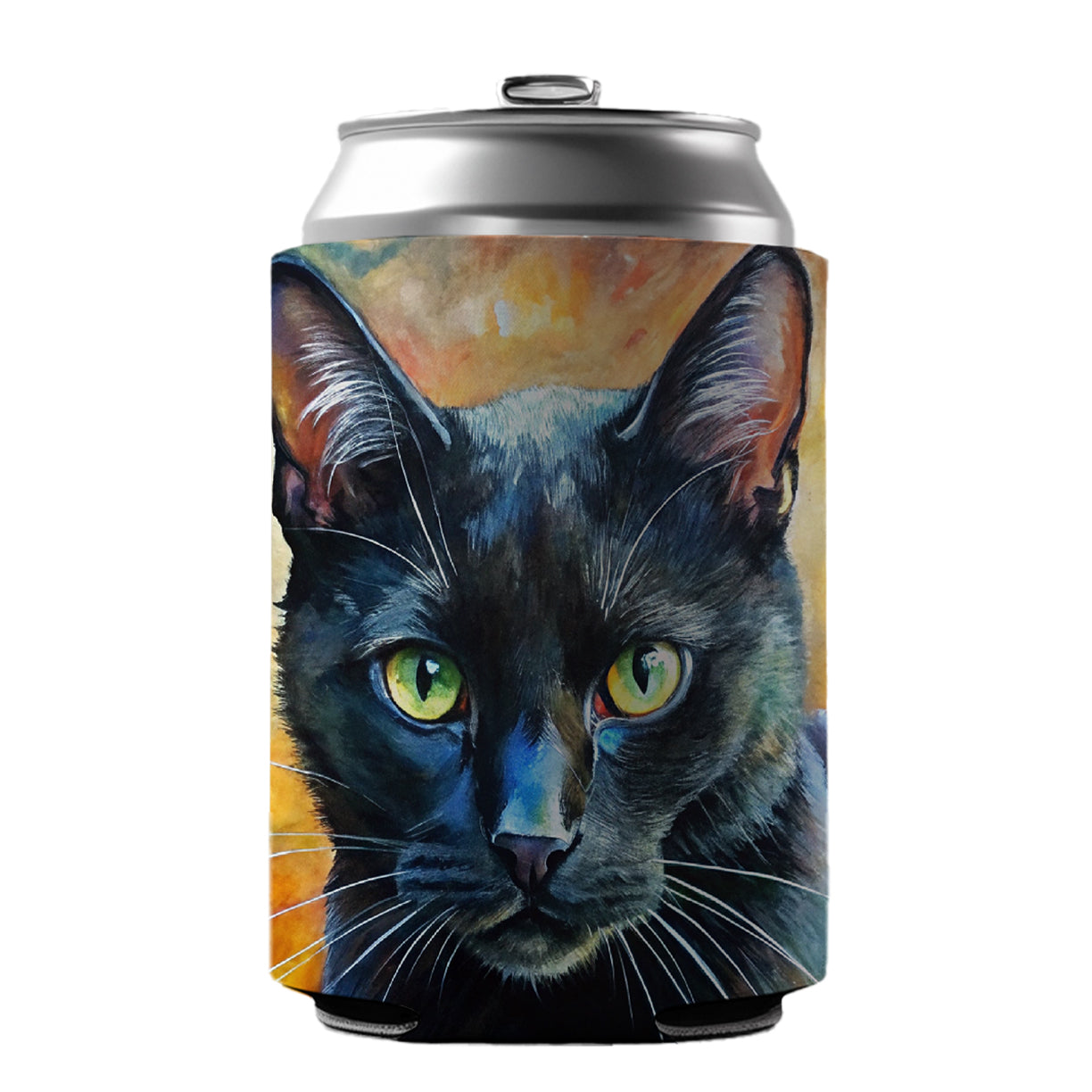 Black Cat Expressionism Art Can Cooler Beer Soda Drink Insulated Holder Sleeve Hugger