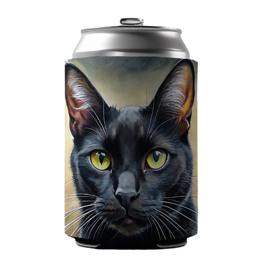 Black Cat Illustration Can Cooler Beer Soda Drink Insulated Holder Sleeve Hugger