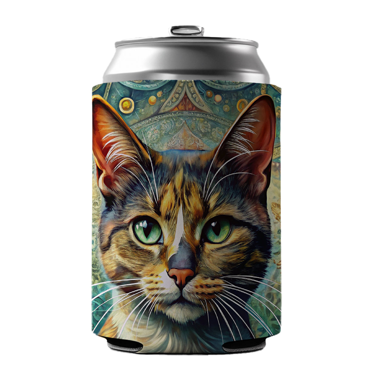 Calico Cat Bohemian Art Can Cooler Beer Soda Drink Insulated Holder Sleeve Hugger