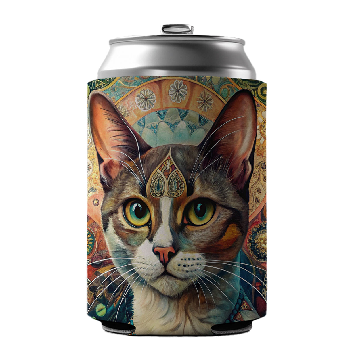 Calico Cat French Bohemian Art Can Cooler Beer Soda Drink Insulated Holder Sleeve Hugger