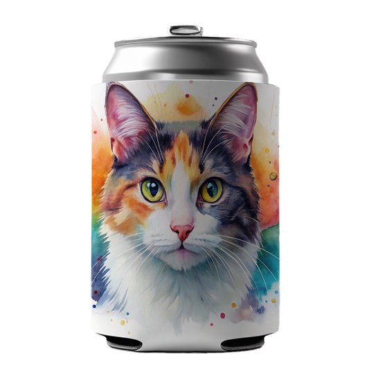 Calico Cat Watercolor Style Can Cooler Beer Soda Drink Insulated Holder Sleeve Hugger