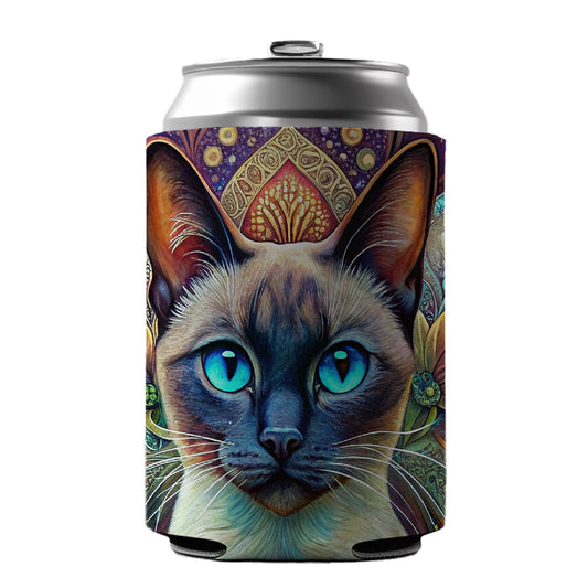 Siamese Cat Bohemian Art Can Cooler Beer Soda Drink Insulated Holder Sleeve Hugger