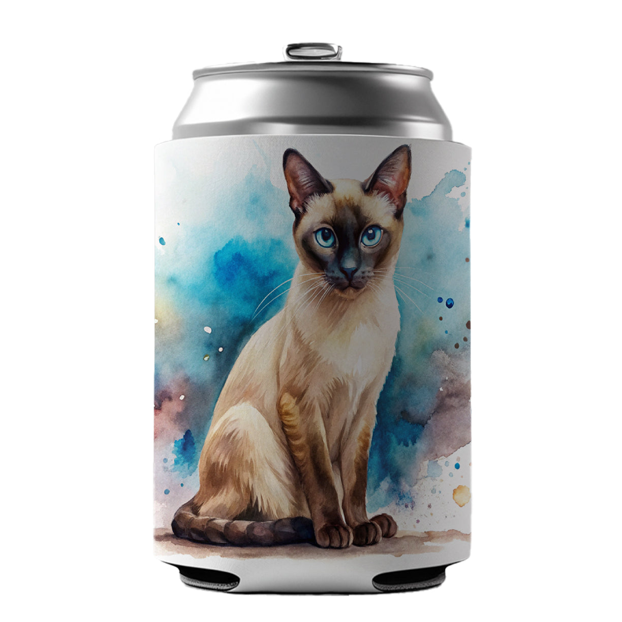 Siamese Cat Watercolor Style Can Cooler Beer Soda Drink Insulated Holder Sleeve Hugger