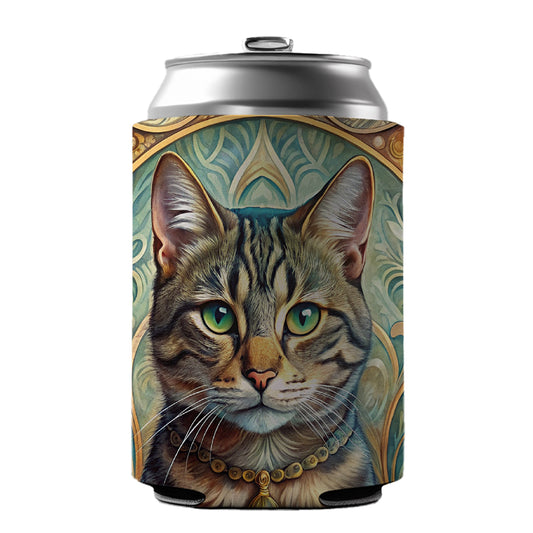 Tabby Cat Art Nouveau Can Cooler Beer Soda Drink Insulated Holder Sleeve Hugger