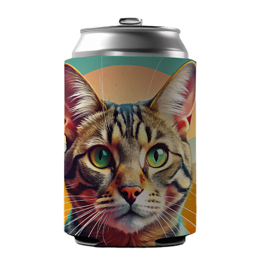 Tabby Cat Contemporary Art Can Cooler Beer Soda Drink Insulated Holder Sleeve Hugger