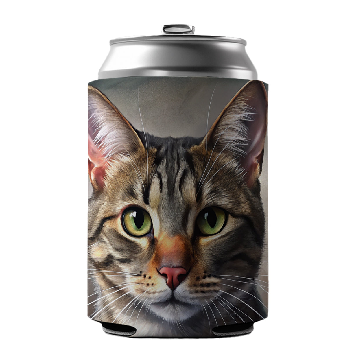 Tabby Cat Illustration Can Cooler Beer Soda Drink Insulated Holder Sleeve Hugger