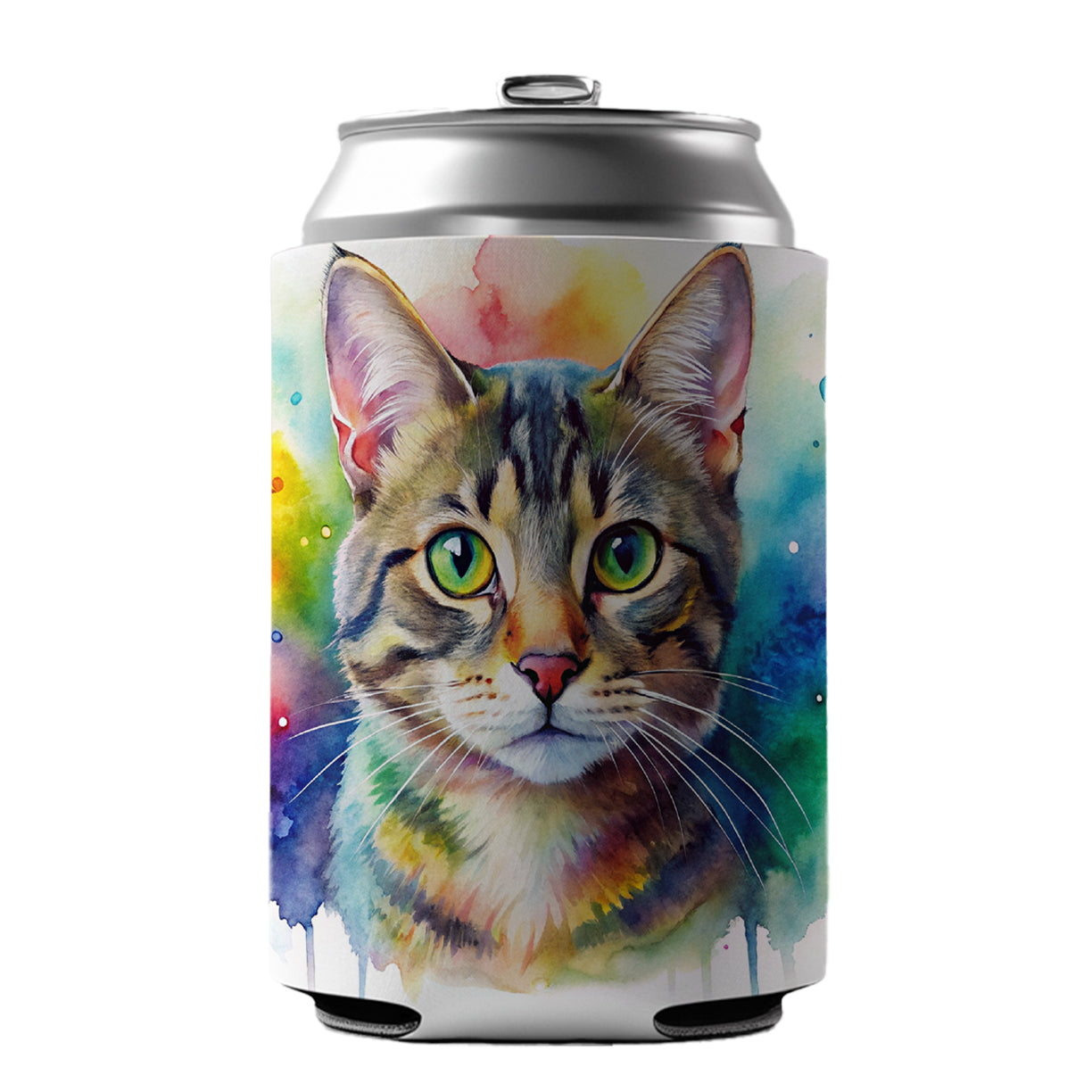 Tabby Cat Watercolor Style Can Cooler Beer Soda Drink Insulated Holder Sleeve Hugger