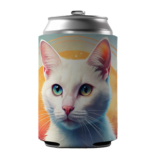 White Cat Contemporary Art Can Cooler Beer Soda Drink Insulated Holder Sleeve Hugger