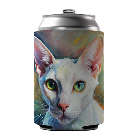 White Cat Expressionism Art Can Cooler Beer Soda Drink Insulated Holder Sleeve Hugger