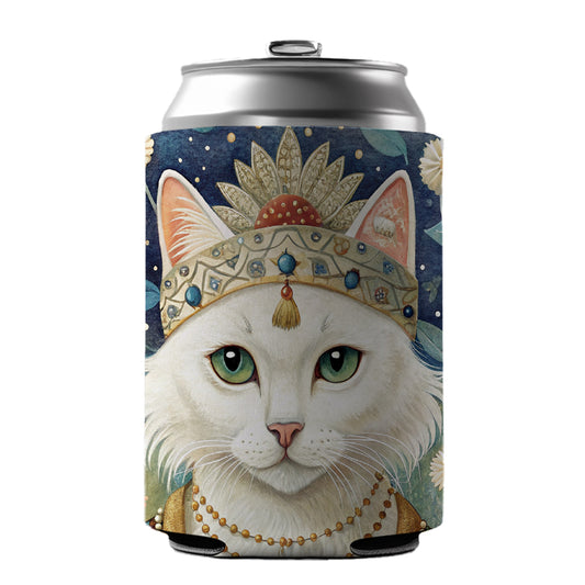 White Cat French Bohemian Art Can Cooler Beer Soda Drink Insulated Holder Sleeve Hugger