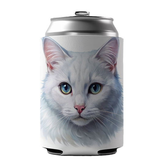White Cat Illustration Can Cooler Beer Soda Drink Insulated Holder Sleeve Hugger