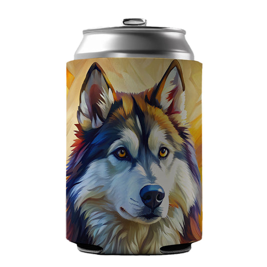 Alaskan Malamute Dog Expressionism Art Can Cooler Beer Soda Drink Insulated Holder Sleeve Hugger