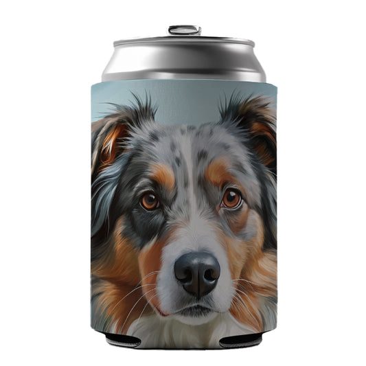 Australian Shepherd Dog Illustration Can Cooler Beer Soda Drink Insulated Holder Sleeve Hugger