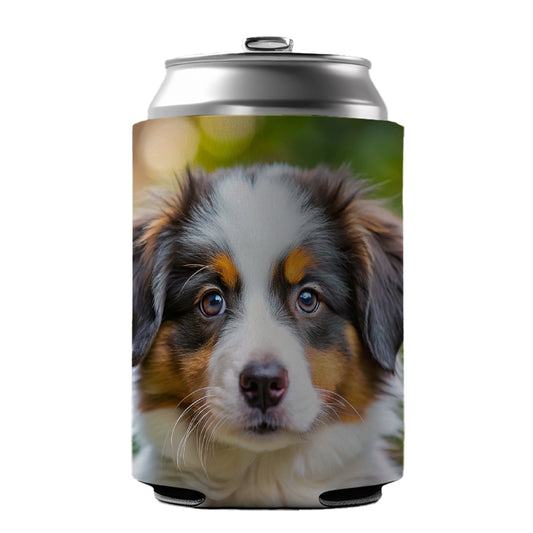 Australian Shepherd Dog Puppy Photo Can Cooler Beer Soda Drink Insulated Holder Sleeve Hugger