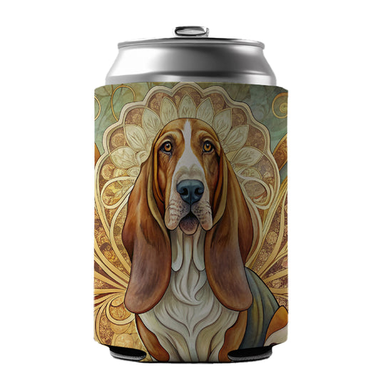 Basset Hound Dog Art Nouveau Can Cooler Beer Soda Drink Insulated Holder Sleeve Hugger