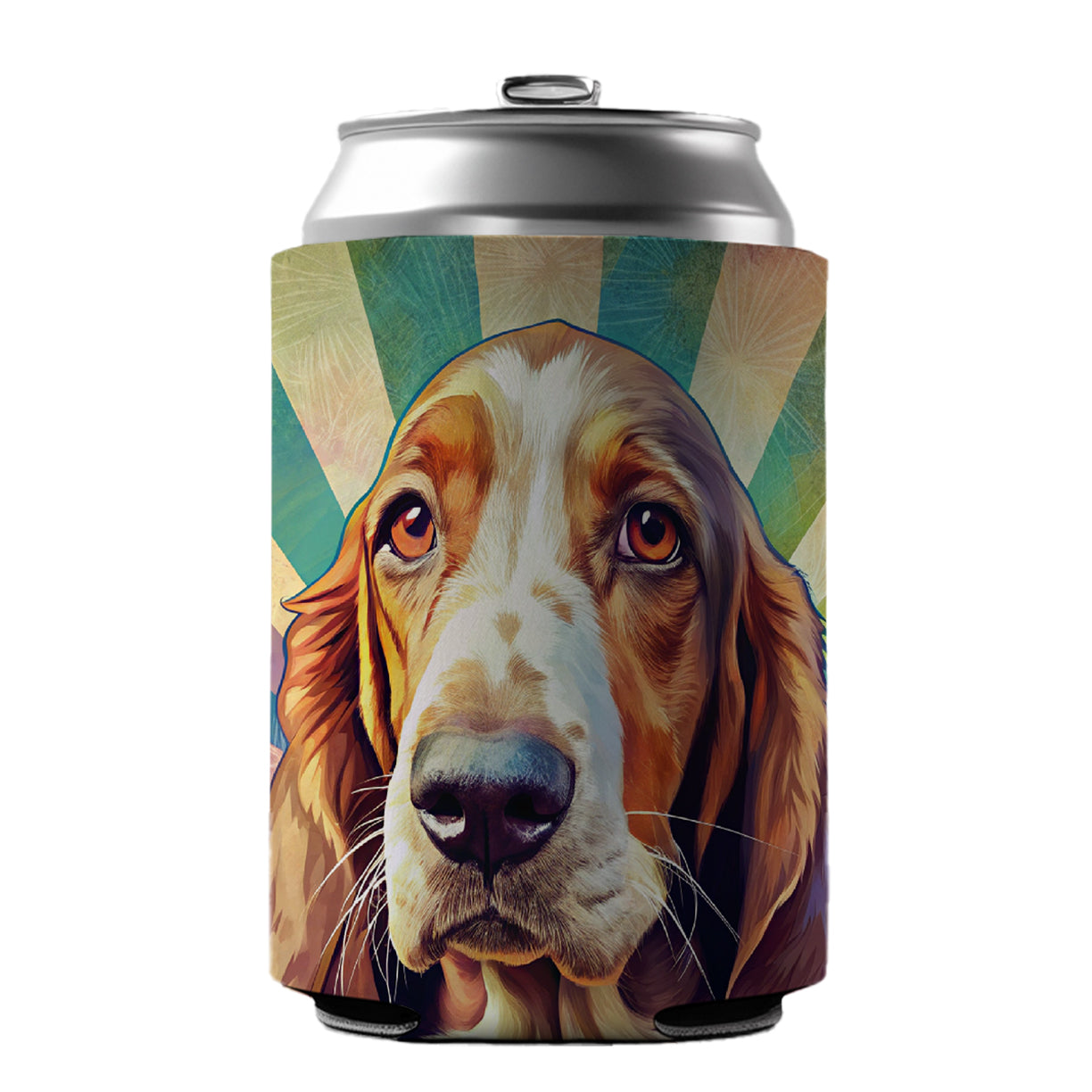 Basset Hound Dog Pop Art Can Cooler Beer Soda Drink Insulated Holder Sleeve Hugger
