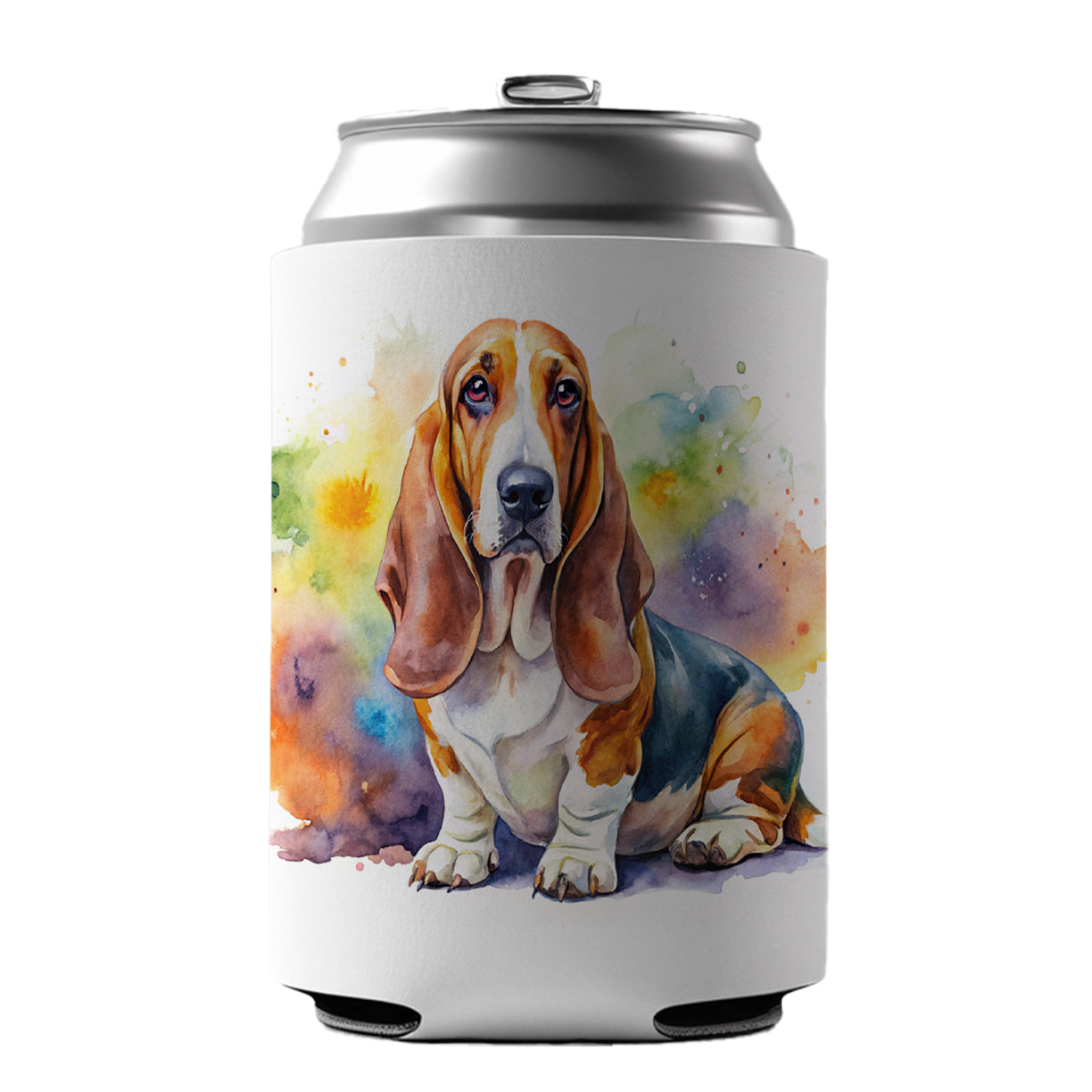 Basset Hound Dog Watercolor Style Can Cooler Beer Soda Drink Insulated Holder Sleeve Hugger