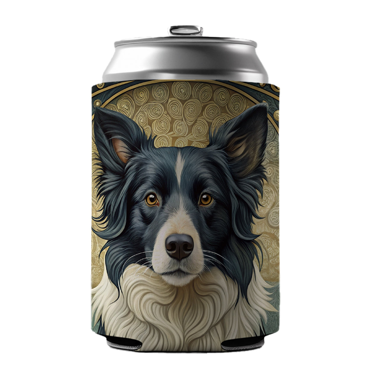 Border Collie Dog Art Nouveau Can Cooler Beer Soda Drink Insulated Holder Sleeve Hugger