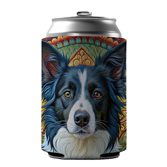 Border Collie Dog Bohemian Art Can Cooler Beer Soda Drink Insulated Holder Sleeve Hugger