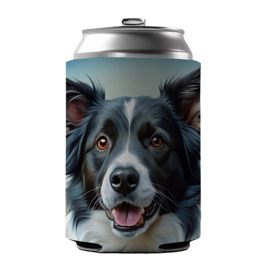 Border Collie Dog Illustration Can Cooler Beer Soda Drink Insulated Holder Sleeve Hugger