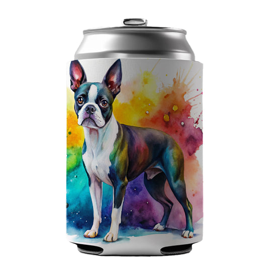 Boston Terrier Dog Watercolor Style Can Cooler Beer Soda Drink Insulated Holder Sleeve Hugger