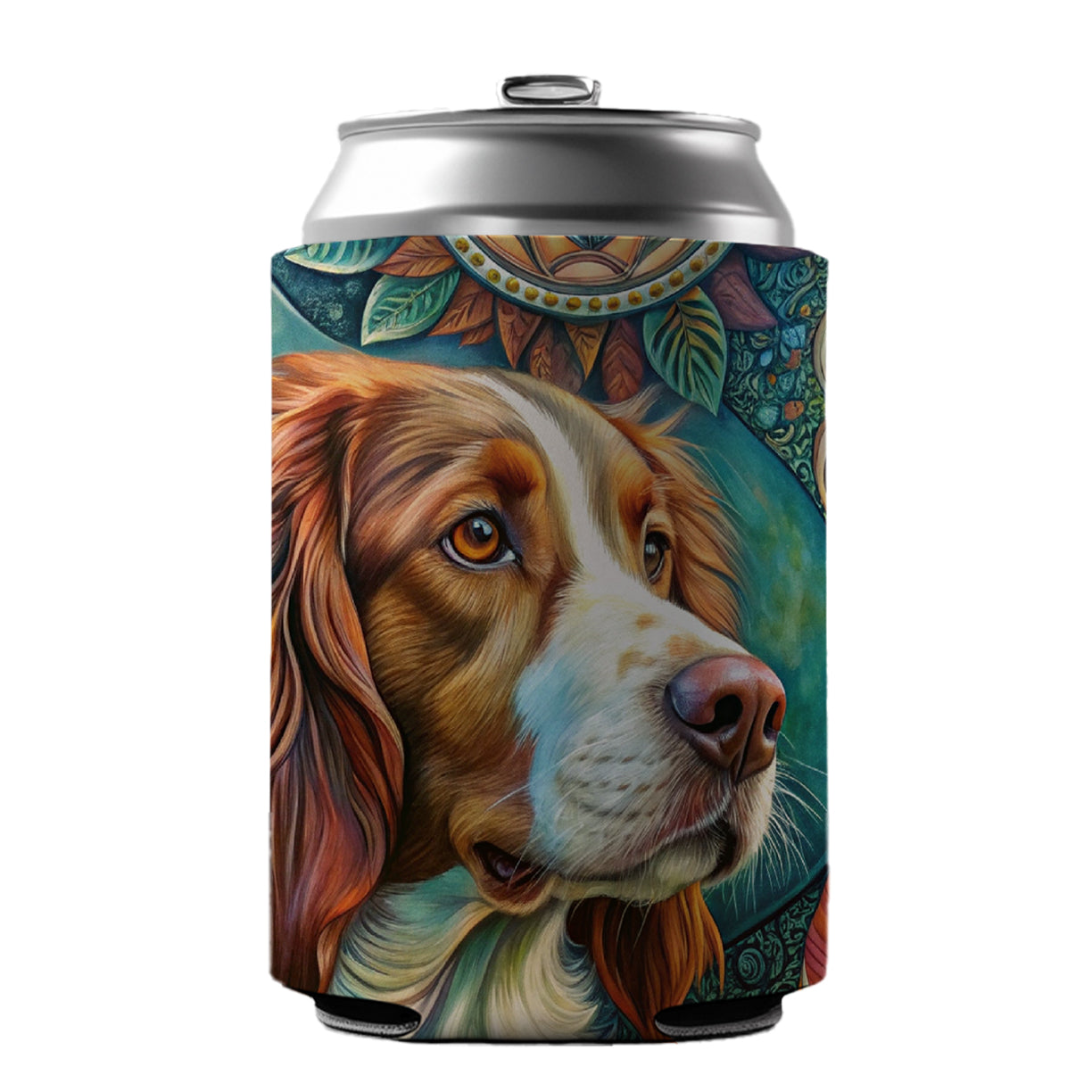 Brittany Spaniel Dog Bohemian Art Can Cooler Beer Soda Drink Insulated Holder Sleeve Hugger