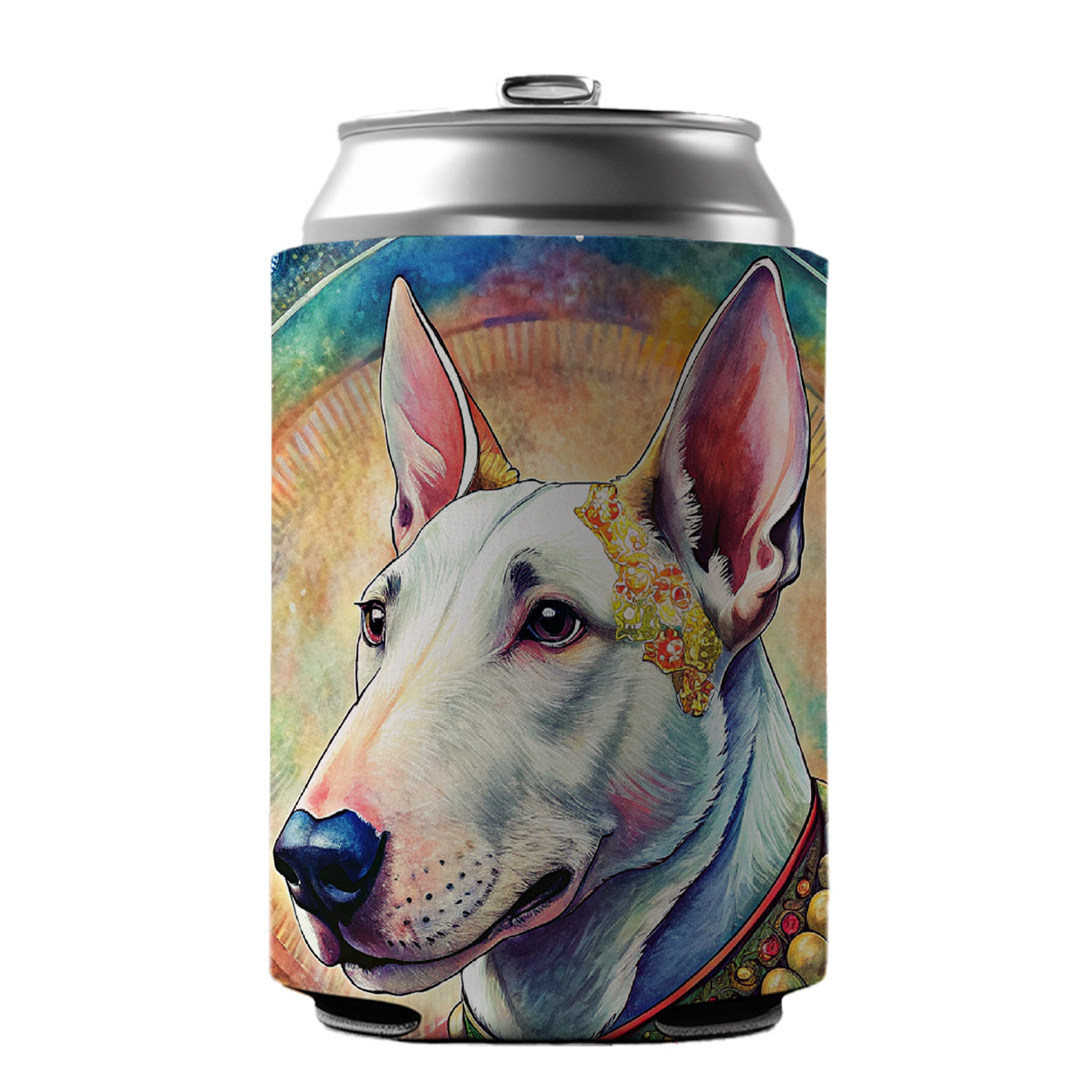 Bull Terrier Dog Bohemian Art Can Cooler Beer Soda Drink Insulated Holder Sleeve Hugger